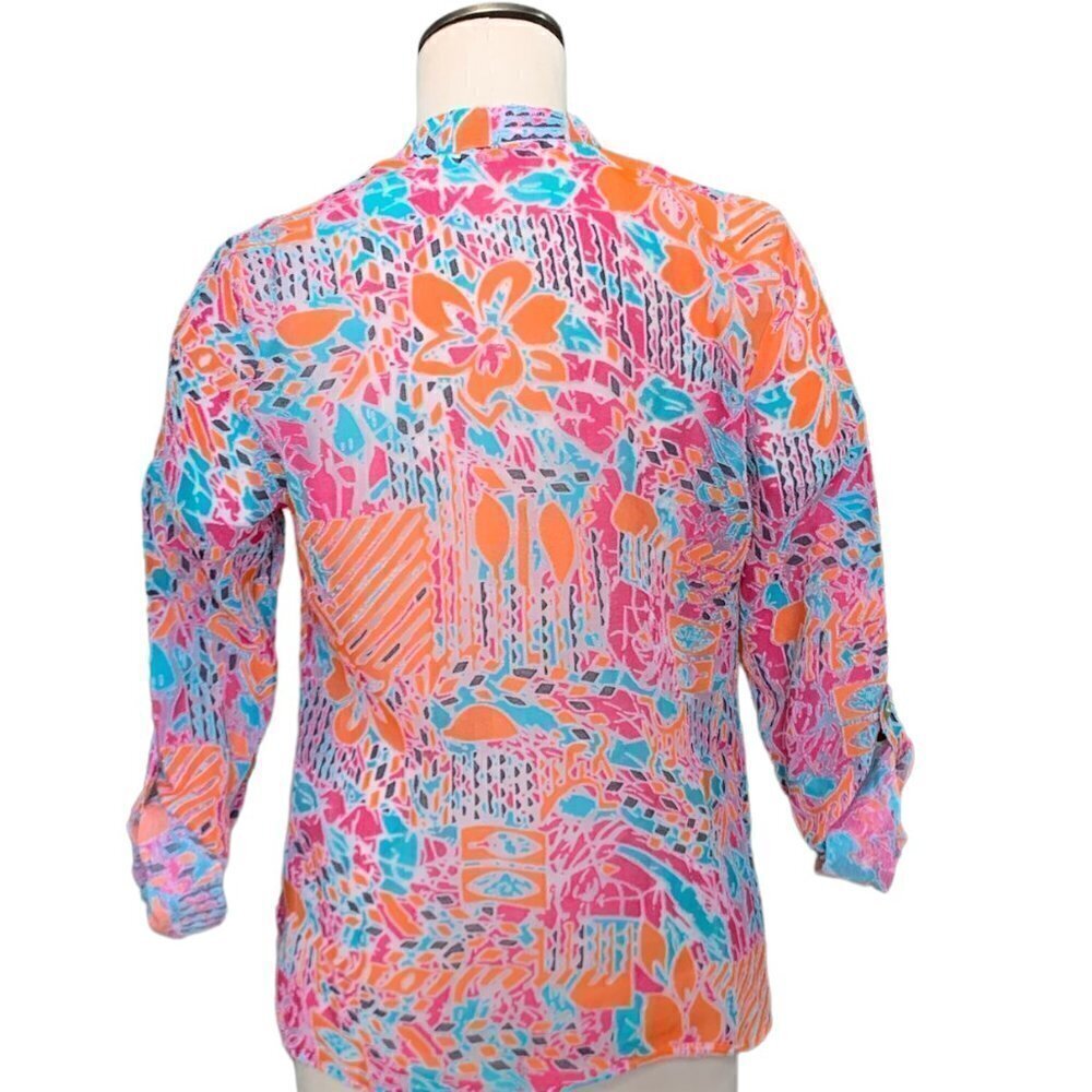 Choices Colorful Mesh-Linen Blend Button Front Ro… - image 4